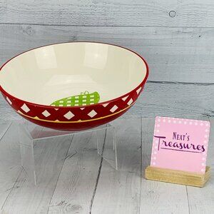 Clay Art GINGHAM BBQ  Hand Painted Stoneware Summer Fun Red Check Serving Bowl